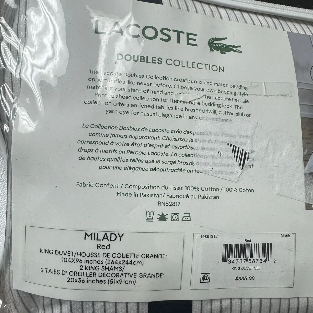 Lacoste Home King 3PC Milady Reversible Duvet Cover And Shams Set